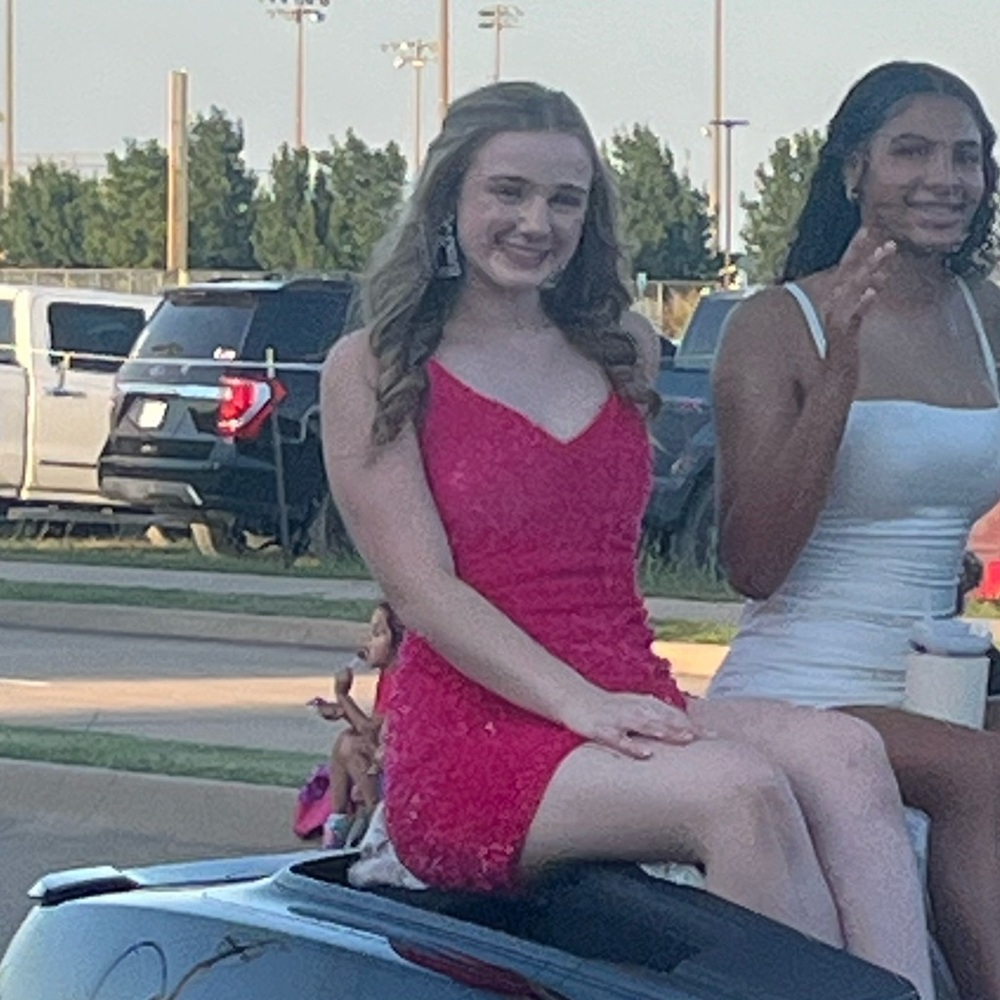 Hot Pink Sequin Homecoming Dress